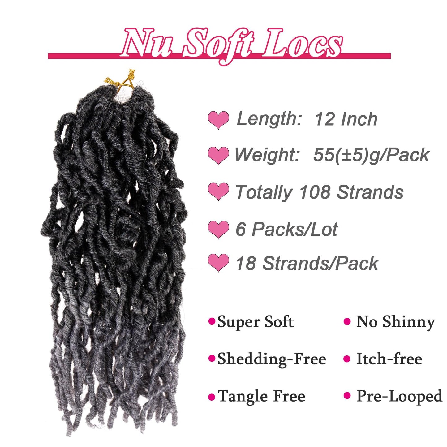 Leeven 108 Strands Ombre Grey Soft Locs Crochet Hair 12 Inch 6 Packs Pre looped New Faux Locs Dreadlocks Crochet Locs Braids Hair Synthetic Locs Crochet Hair for Black Women Tgrey#
