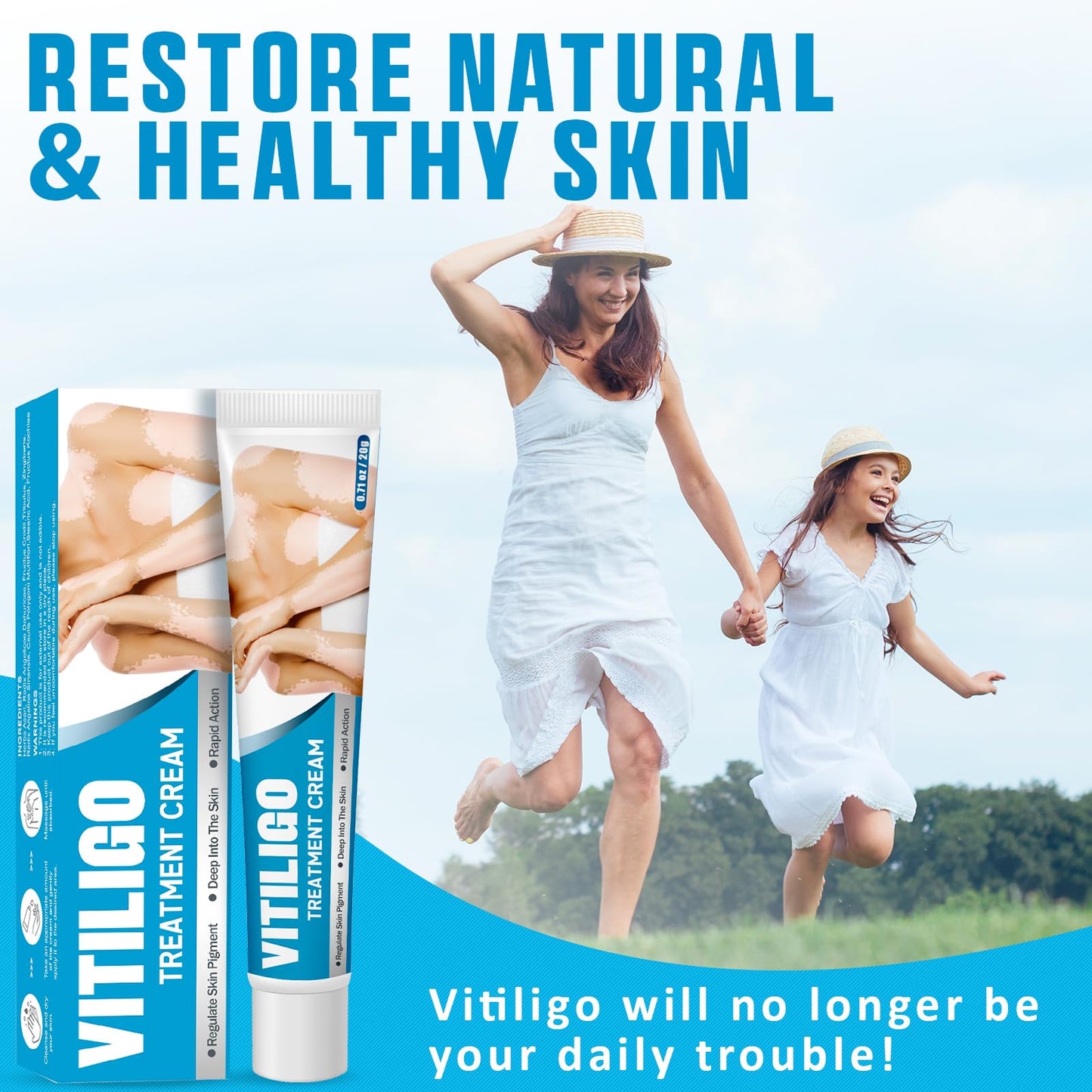 VEXWOLQ Vitiligo Cream, Natural Vitiligo Treatment Cream for Skin Vitiligo-Improve Pigmentation & Fade White Spots, Skin Topical Cream with Gentle Formula for women & men, 20g