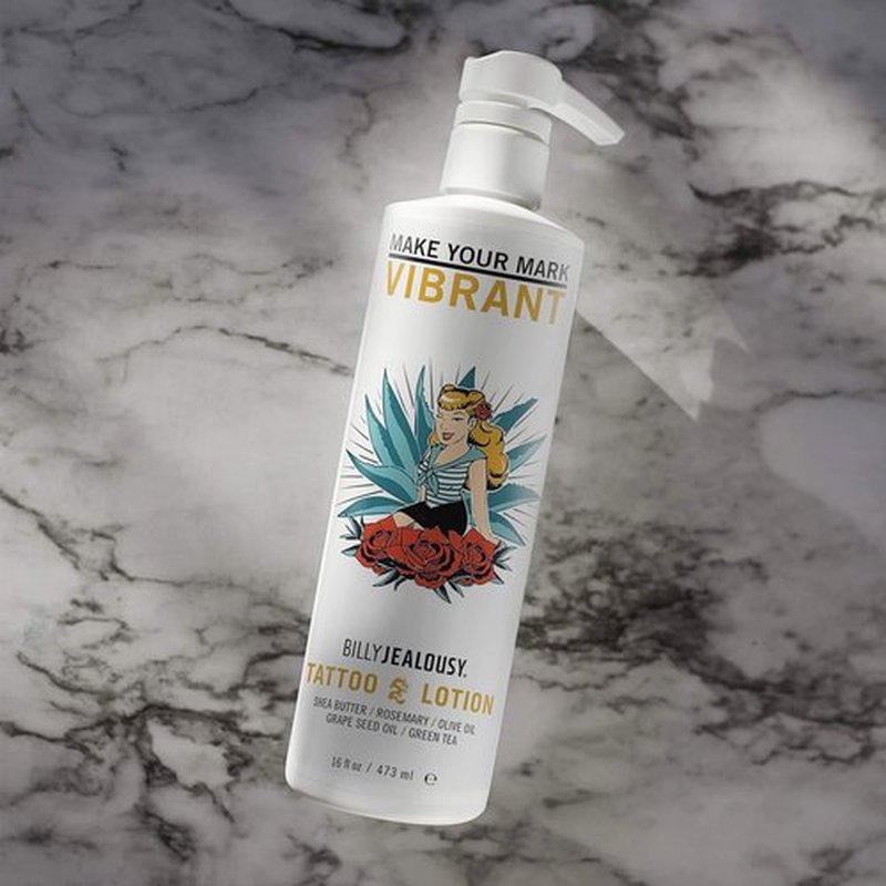 Billy Jealousy Tattoo Lotion for All Skin Types Formulated with Shea Butter, Essential Oils & Green Tea Leaf Extract, Tattoo Aftercare that Nourishes, Brightens & Soothes, 16 Fl Oz
