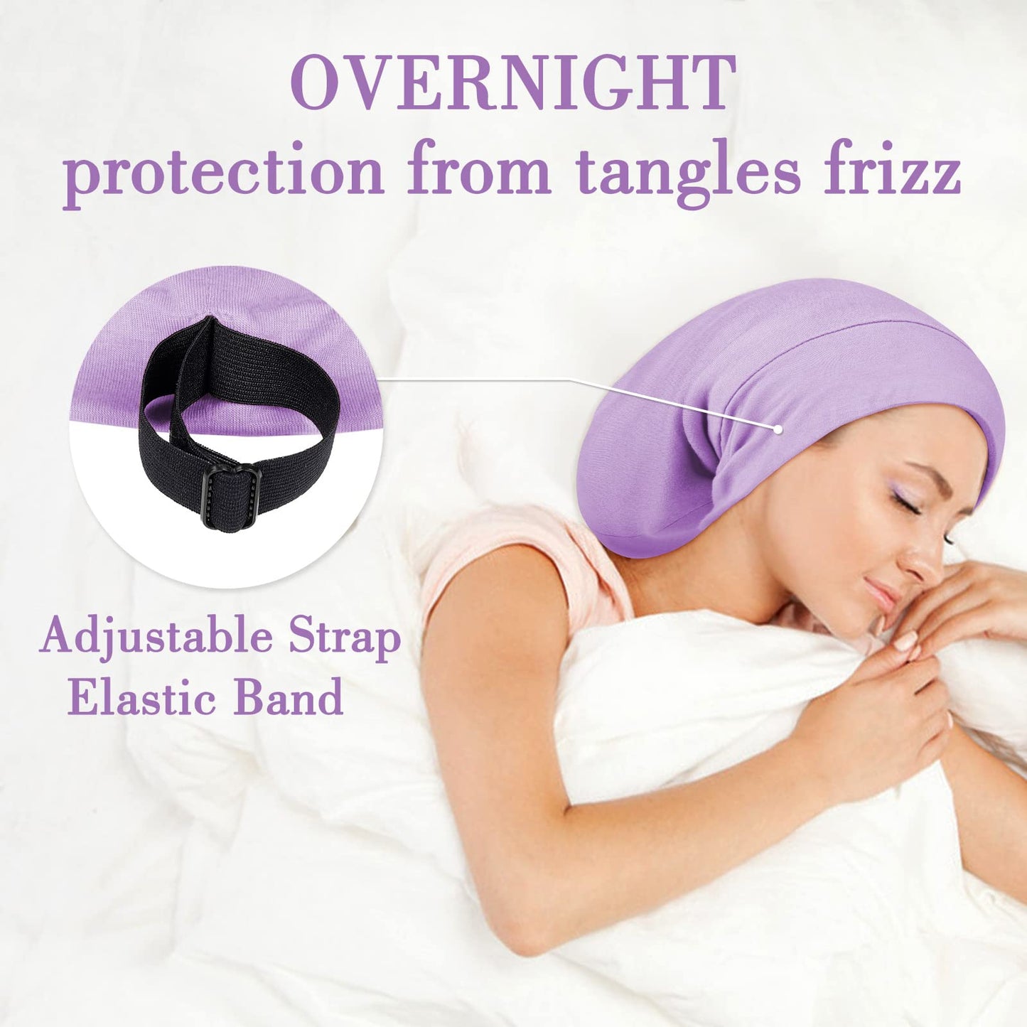 LULUSILK Mulberry Silk Bonnet for Sleeping Women, Real Silk Sleep Cap for Curly Hair and Braids, Pure Silk Head Wrap with Scrunchies, Lavender