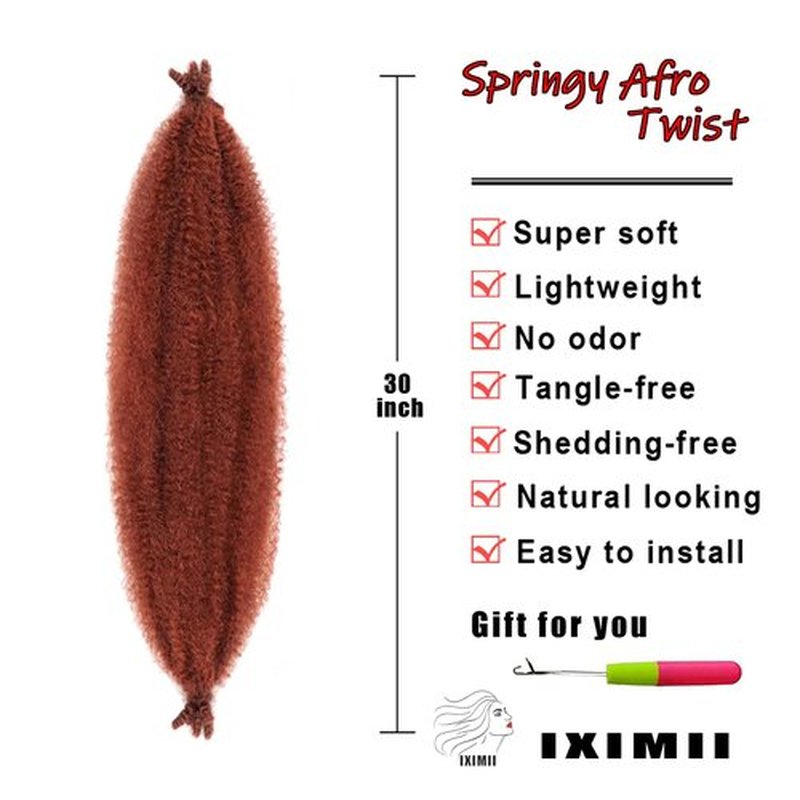 IXIMII 30 Inch Ginger Springy Afro Twist Hair 3 Packs Soft Pre-Separated Marley Braiding Hair Pre-fluffed Crochet Spring Twist Synthetic Hair Extensions for Distressed Faux Locs,Passion Twists