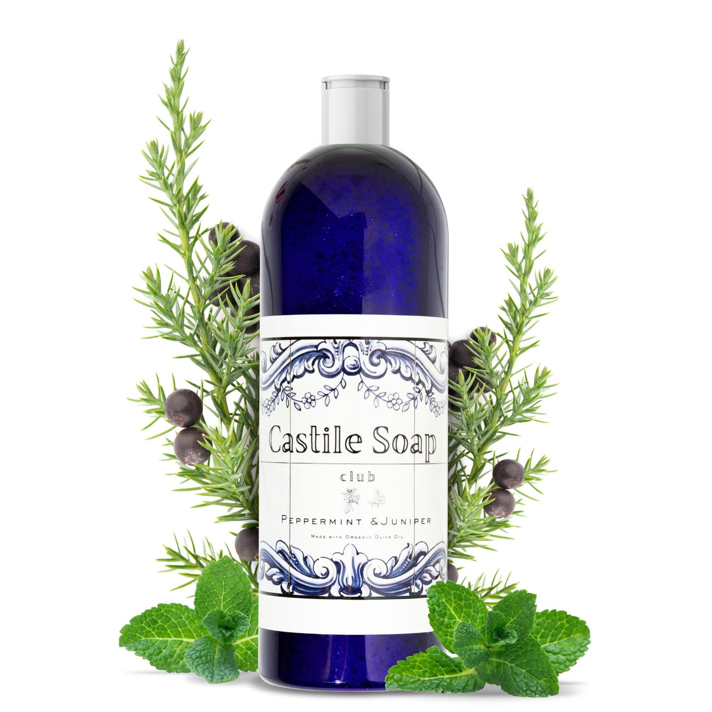 Castile Soap Club Natural Castile Soap | Organic Liquid Soap | Gentle on Sensitive Skin | Use on Hair, Body, Hands & Home | Vegan, No Palm Oil or Additives (32oz, Peppermint & Juniper)