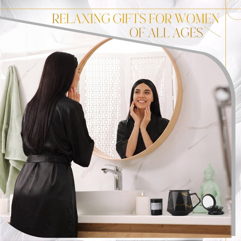 Twistover 16 Pcs Birthday Gifts for Women: Luxury Robe & Blanket Spa Basket, Graduation Gifts for Women -scented Candle, Mug, Notebook, Pillowcase & Self Care Essentials(Black)