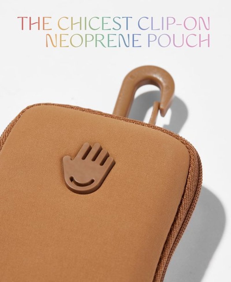 Touchland Touchette Zippered Pouch, Attachable Fashion Accessory with Snap Hook for Power Mist and Glow Mist 1FL OZ, Caramel