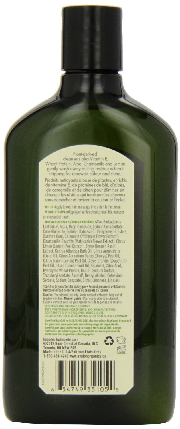 Avalon Organics Clarifying Lemon Shampoo, 11 oz. (Pack of 2)