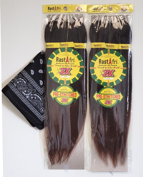 RastAfri Pre-Stretched Silky Braiding Hair 3X with Bandana - 2 Packs (BT1B/30)