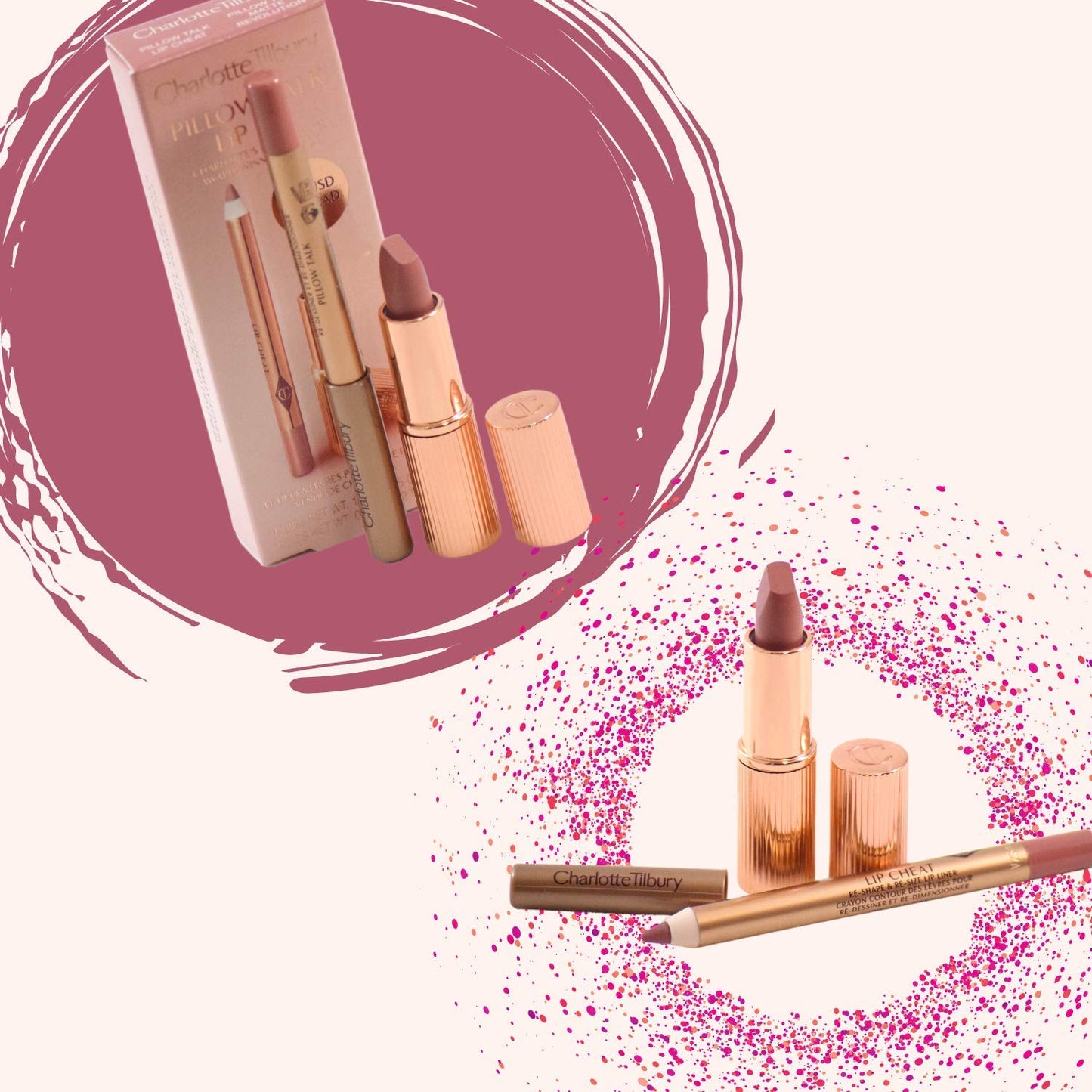 Charlotte Tilbury Pillow Talk Mini Matte Revolution Lipstick and Lip Cheat Lip Liner Mini Travel Size Duo Set