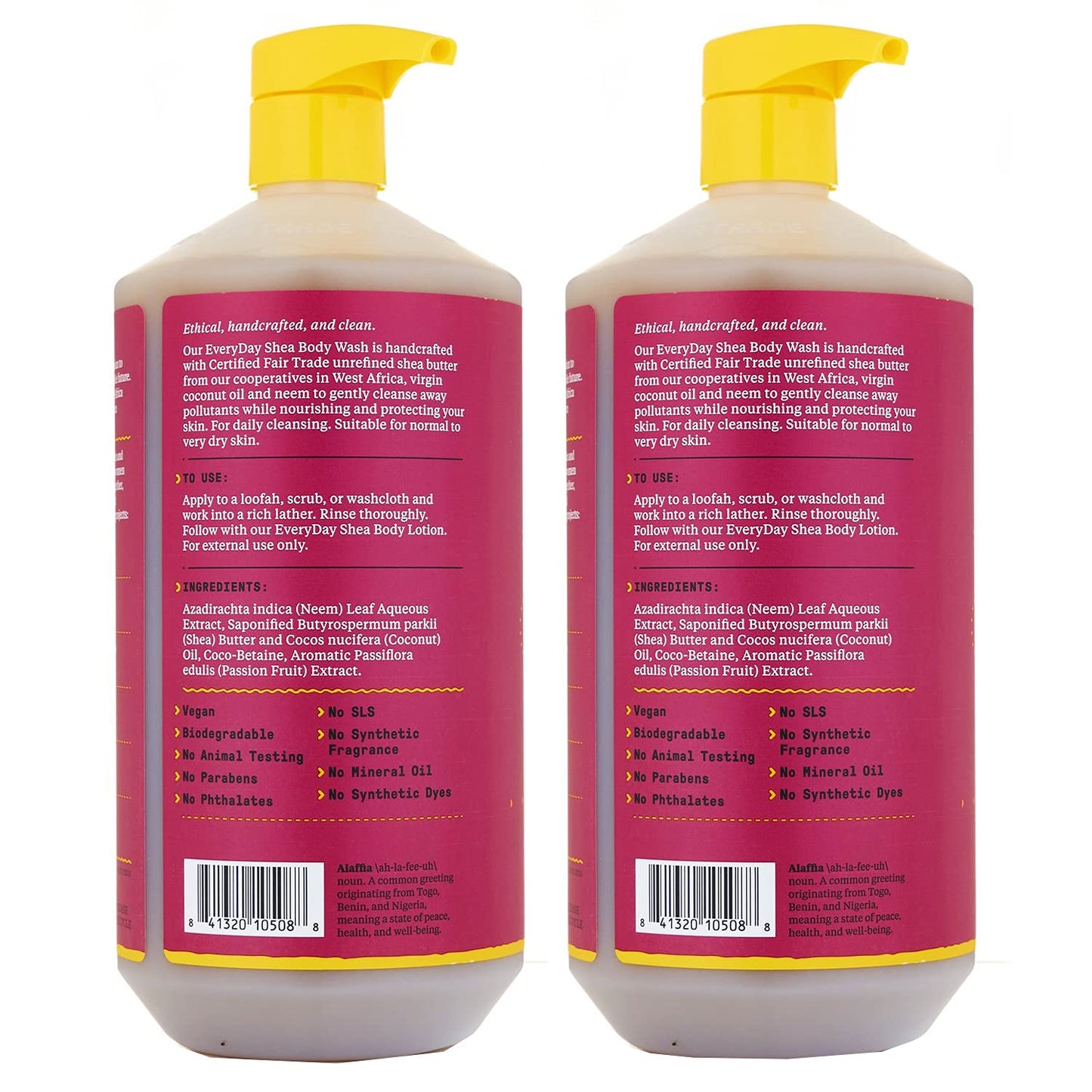 Alaffia Everyday Shea Body Wash, Naturally Helps Moisturize and Cleanse Without Stripping Natural Oils with Fair Trade Shea Butter, Neem, and Coconut Oil Vanilla Mint 32 fl oz - 2 Pack