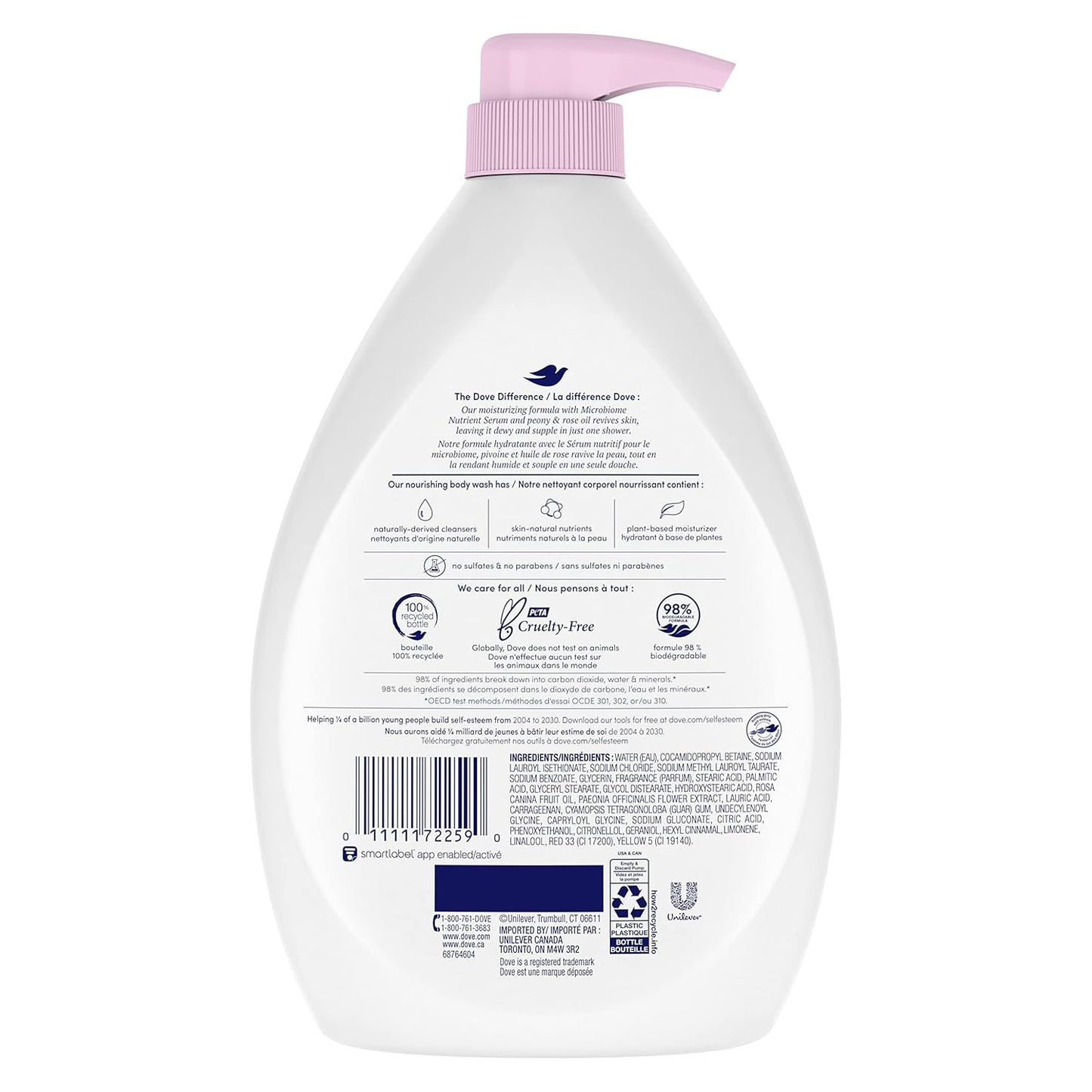 Dove Body Wash 100% Gentle Cleansers, Sulfate Free Peony and Rose Oil Effectively Washes Away Bacteria While Nourishing Your Skin, 22 Fl Oz (Pack of 4)