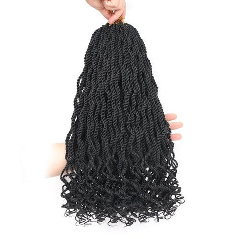 Leeven 18 Inch Wavy Senegalese Twist Crochet Hair 8 Packs Black Pre Looped Long Crochet Braids Pre Twisted Small Hanava Twist with Curly Ends Synthetic Braiding Hair for Women