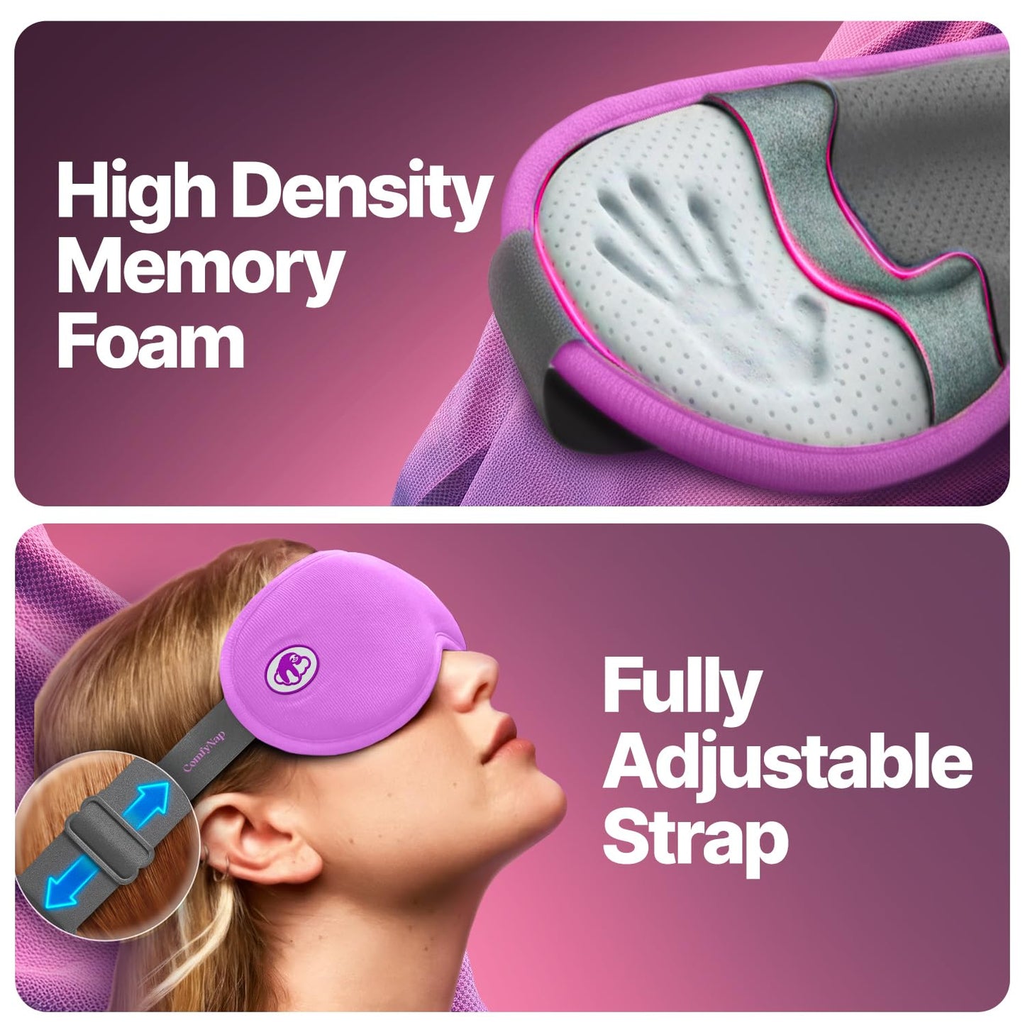 ComfyNap Eye Mask for Sleep with Ultimate Travel Case & Ear Plugs - DeepSpace™ Blackout Sleep Mask for Women Men, Side Sleeper Adjustable Eye Cover, Zero Eye Pressure, Memory Foam Eye Mask for Travel