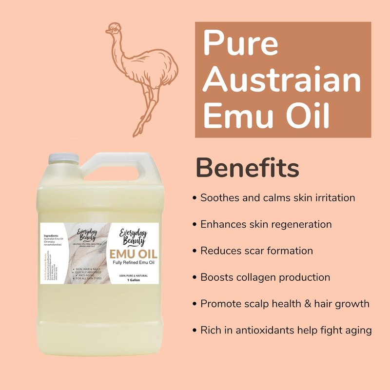 Emu Oil Bulk - 1 Gallon Pure & All Natural Refined Australian Emu Oil for Face, Skin and Hair - Great for Sensitive Skin and Hair Growth - For Scars and Piercings - High in Omega 3,6 and 9 Fatty Acids