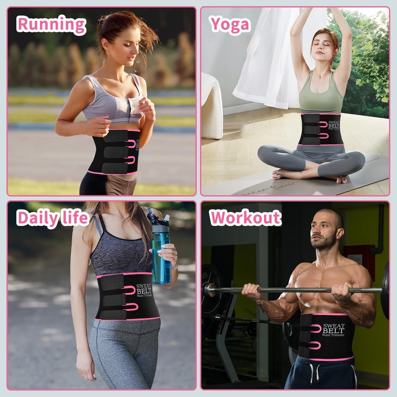 NEWCOO Sweat Waist Trainer For Women Men Waist Trimmer Sweat Belt Band Stomach Wrap Faja For Workout Weight Loss Lower Belly Fat Black/Pink