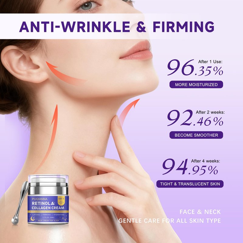 Neck Cream Firming and Tightening with Retinol and Peptide Anti Wrinkle Cream for Women Overnight Treatment Infused with Collagen Hyaluronic Acid and Lavender Extract for Calming Night Care