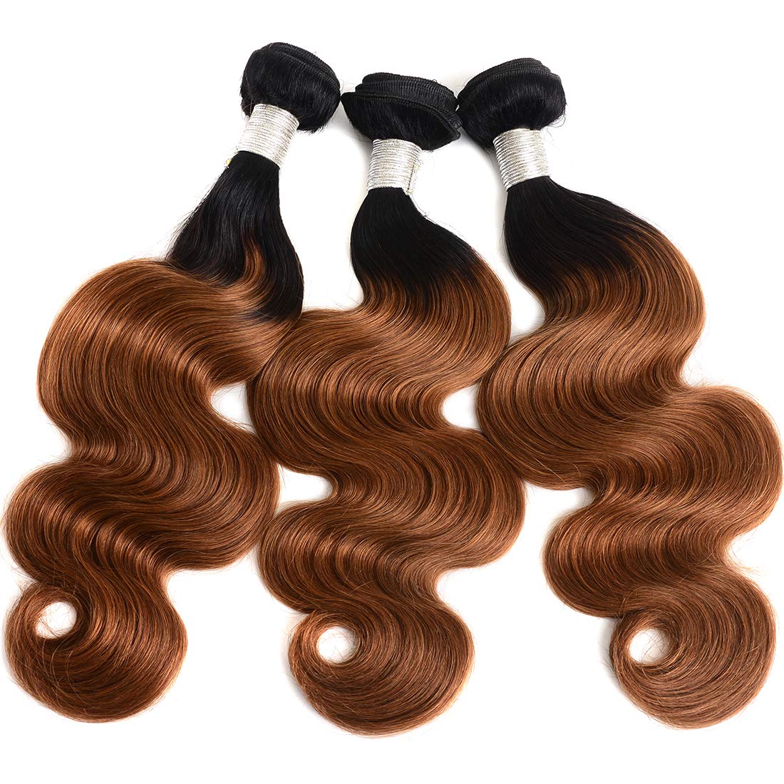 AUTTO Hair Ombre Human Hair 3 Bundles Two Tone 1B/30 Color Body Wave Hair Ombre Weaves Extensions (1B/30,12"14"16")
