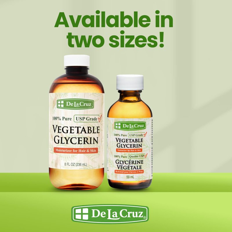 De La Cruz Vegetable Glycerin, 100% Pure Liquid Glycerine USP Grade for Hair, Skin and DIY Projects 8 FL. OZ.