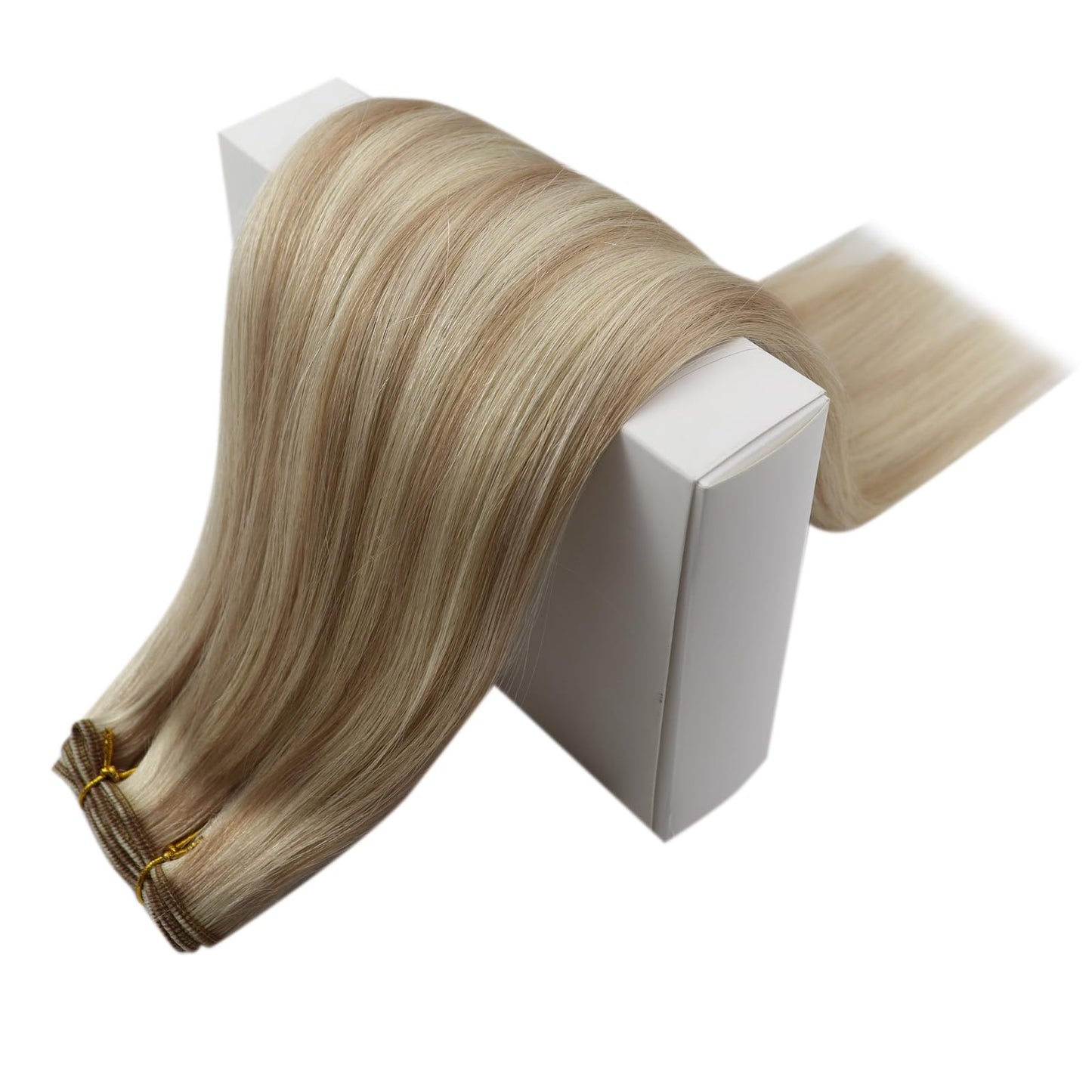 RUNATURE Weft Hair Exensions Human Hair 22 Inch Ash Blonde Highlight Paltinum Blonde Long Human Hair Double Weft Extensions Straight Weft Sew in Hair Extensions Real Human Hair Weft Silky 100g