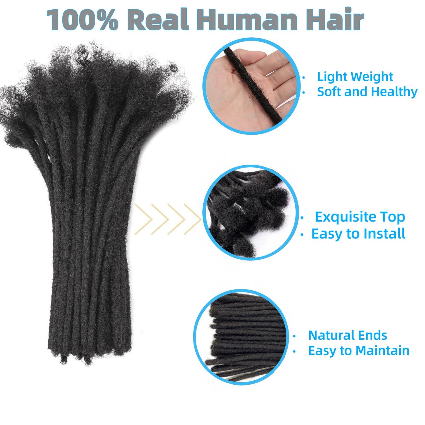 12 Inch 60 Strands Dreadlock Extensions for Women/Men 100% Handmade Loc Extensions Human Hair Can Be Curled and Bleached Dreads Extension with Needle(width 0.6cm natrual color)