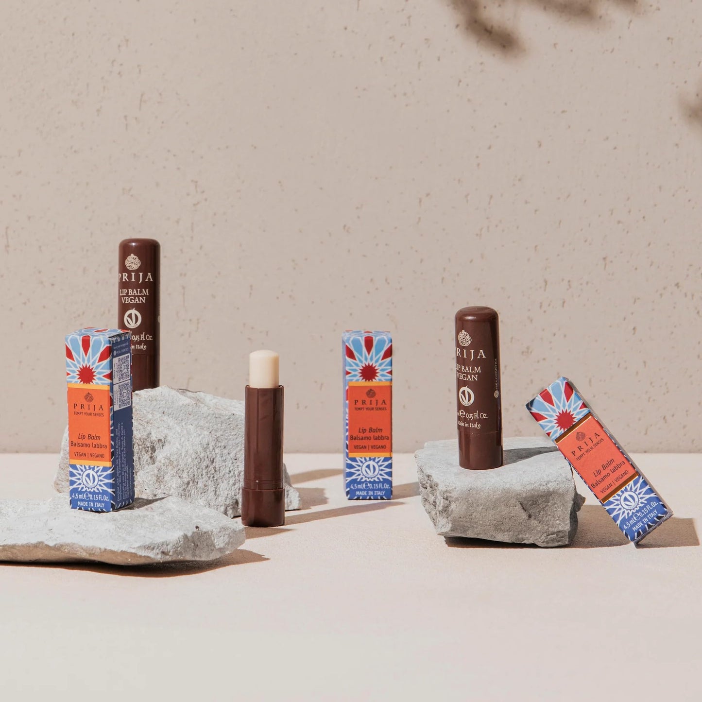 Prija Vegan Lip Balm with Jojoba Oil, Shea Butter and Sunflower Wax, Pampers your Lips Naturally, Hydrating Lip Balm Stick 6 x 4.5ml