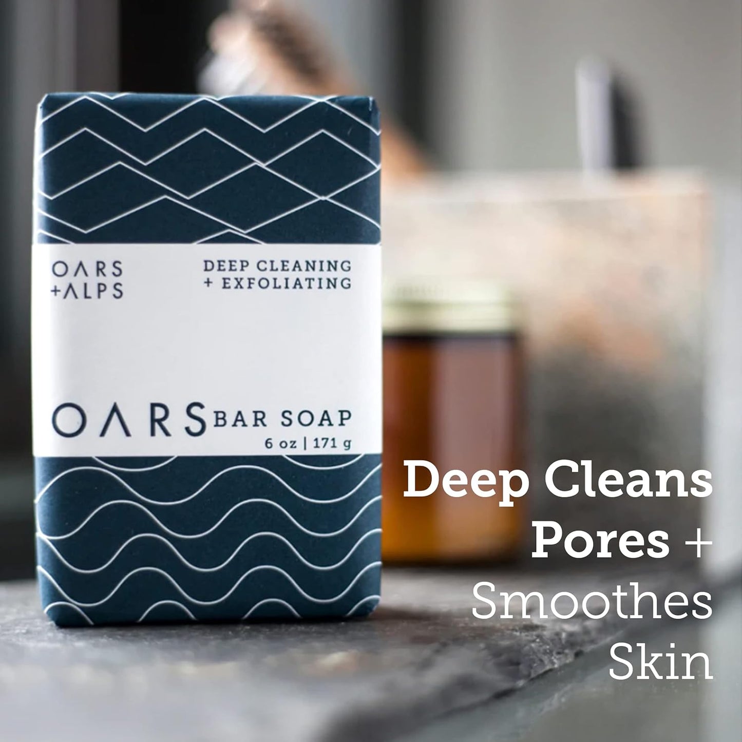 Oars + Alps Blue Charcoal Exfoliating Men's Bar Soap, Dermatologist Tested and Made with Clean Ingredients, Travel Size, 3 Pack, 6 Oz Each