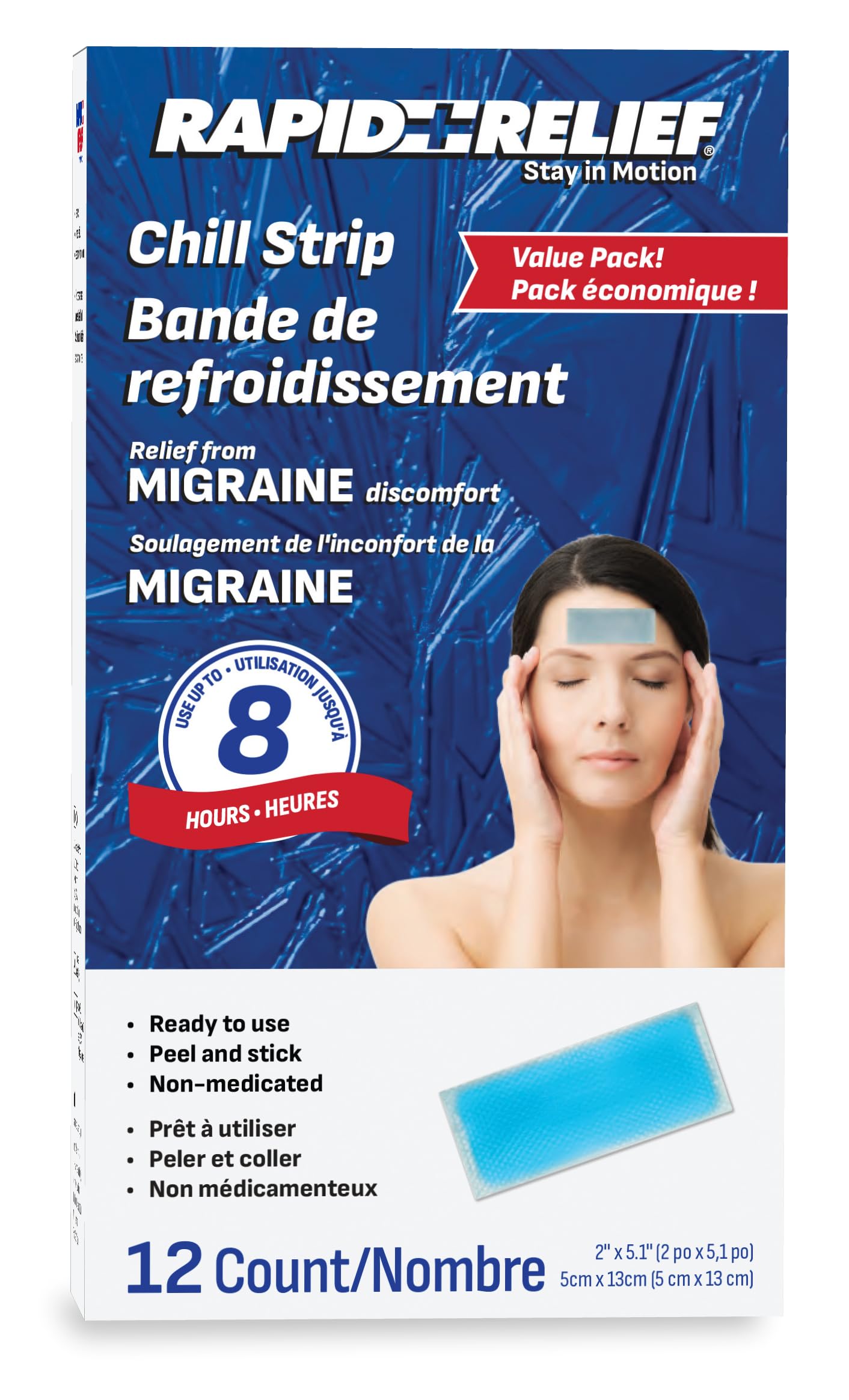 Rapid Relief Adult Cooling Gel Strips, 12 Count – Cooling Patches for Headache Relief, Migraine Reflief, Hot Flashes Menopause Relief, Hangovers & Hot Weather