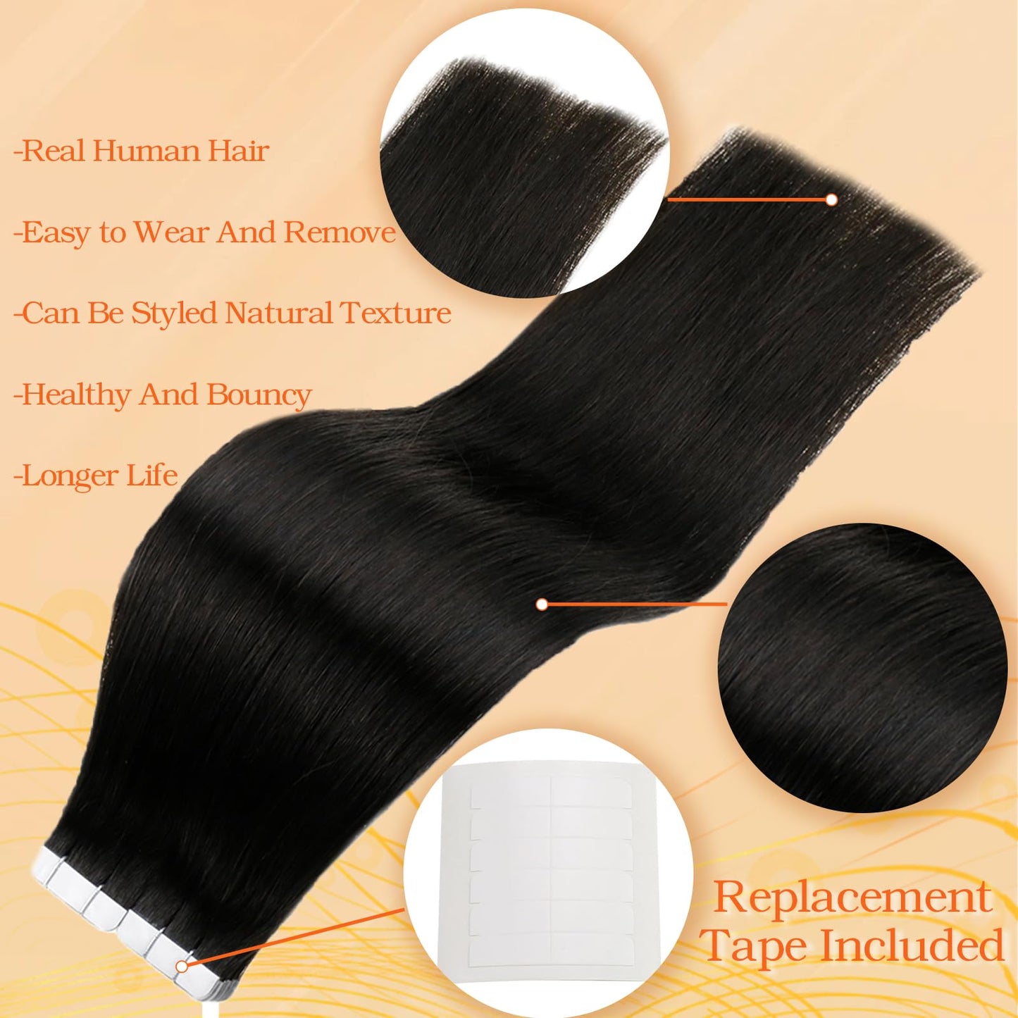 Full Shine Straight Tape in Hair Extensions Real Human Hair 10 Inch Seamless Tape in Extensions Natural Remy Hair Color 1B Black Double Sided Tape in Hair 20 Pcs Skin Weft Hair 30 Gram