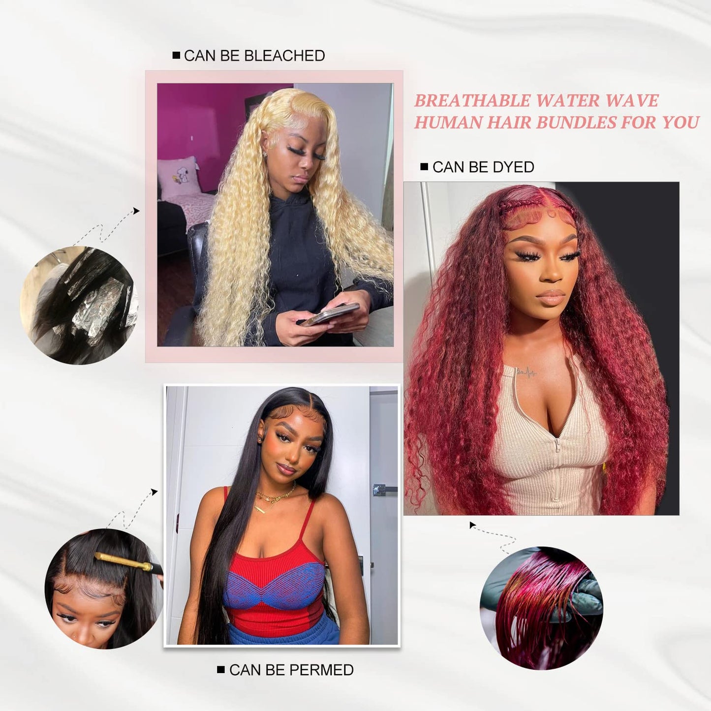 Gemmrnny Curly Bundles Human Hair 10 12 14 Inch Soft and Thick 3 Bundles Water Wave Human Hair Bundles 12A Brazilian Deep Wave Bundles 100% Unprocessed Wet and Wavy Bundles Human Hair