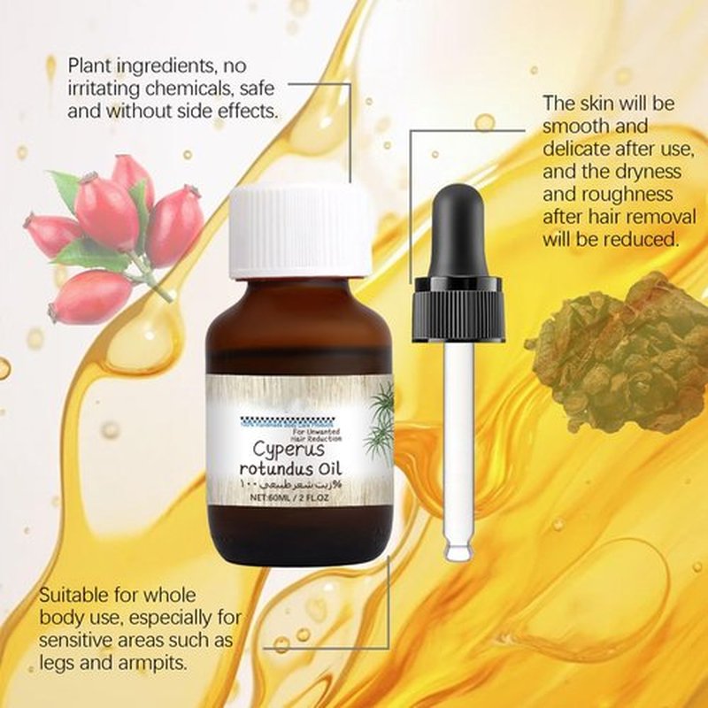 Cyprus Rotundus Oil, 60ml Cyperus Oil Natural for Hair Removal, Topical Cyprus Rotundus Oil with Dropper, Nourishes Skin & Reduces Body Hair Growth (1)