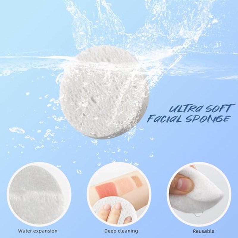 50-Count Compressed Facial Sponges, 100% Natural Cosmetic Spa Sponges for Facial Cleansing for Daily Facial Cleansing, Exfoliating Mask, Makeup Remover. Ideal for Home and Travel. (Milk White)