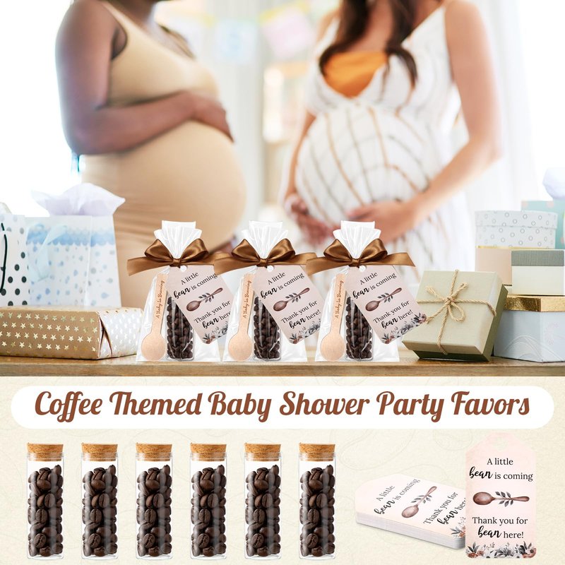 Gandeer 30 Set Coffee Baby Shower Favors for Guest A Baby Is Brewing Wooden Spoon Mini Coffee Glass Jar Thank You Card Brown Ribbon and Bags for Gender Reveal Party Guest Souvenirs