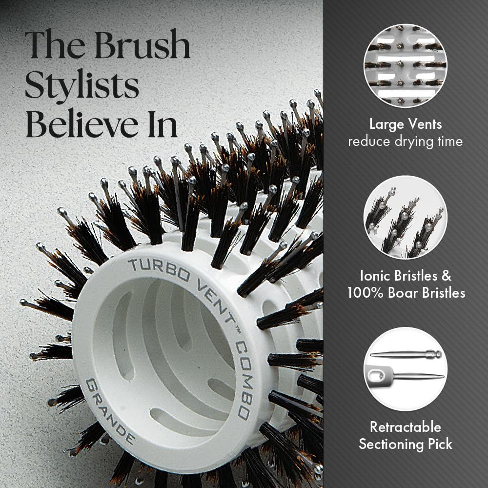 Olivia Garden Ceramic + Ion Turbo Vent Combo Hair Brush (ionic & 100% boar bristles)