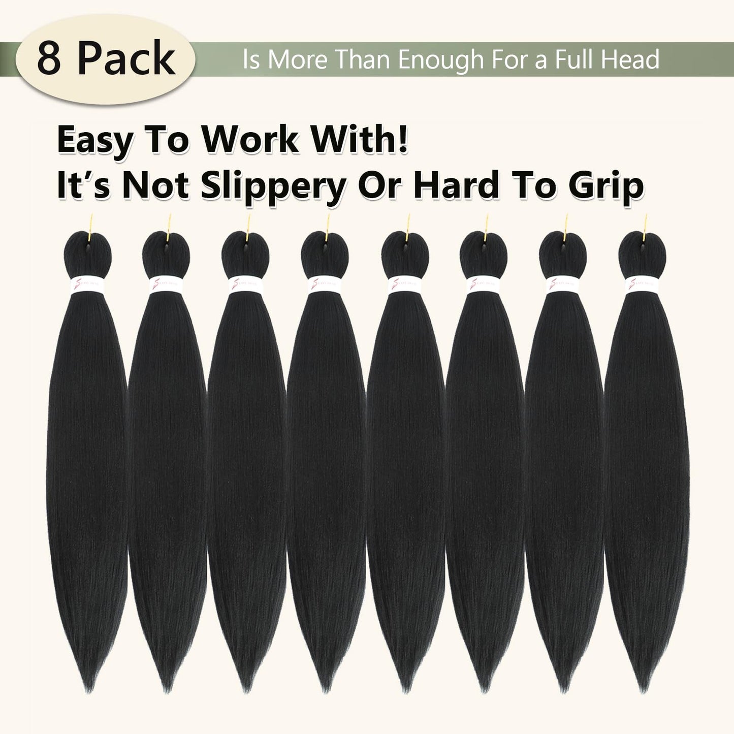 Braiding Hair Pre Stretched 16 Inch 8 Packs Braiding Hair Extension Pre Stretched Braiding Hair Professional Synthetic Hair For Braiding Crochet Twist Braids Soft Yaki Texture(16", 1B-8P)