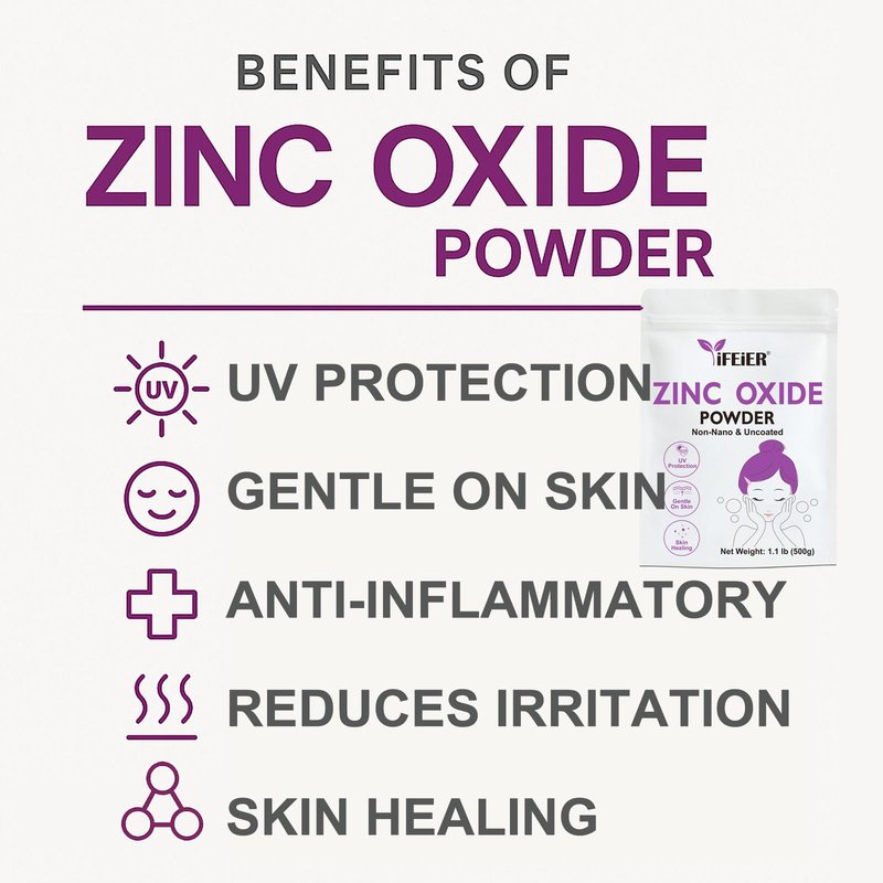iFEiER Zinc Oxide Powder | 500g(1.1 lb) 100% Pure Non Nano Uncoted Zinc Oxide Powder for Skin Protection | Cosmetics Grade Ideal for DIY Sunscreen, Lotion, Deodorant, and Skincare