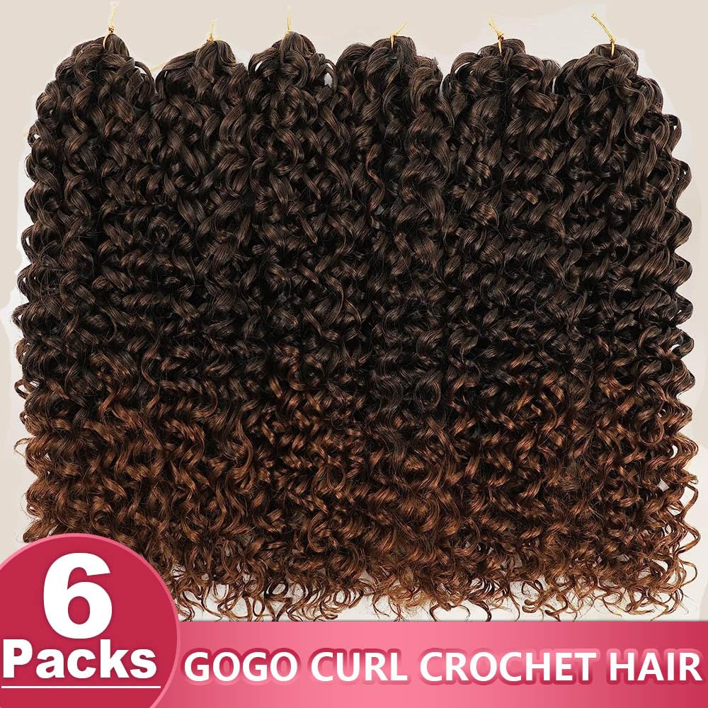 GoGo Curl Crochet Hair Water Wave Crochet Hair Water Wave Crotchet Braiding Hair (8 Inch (Pack of 6), 1B/30#)