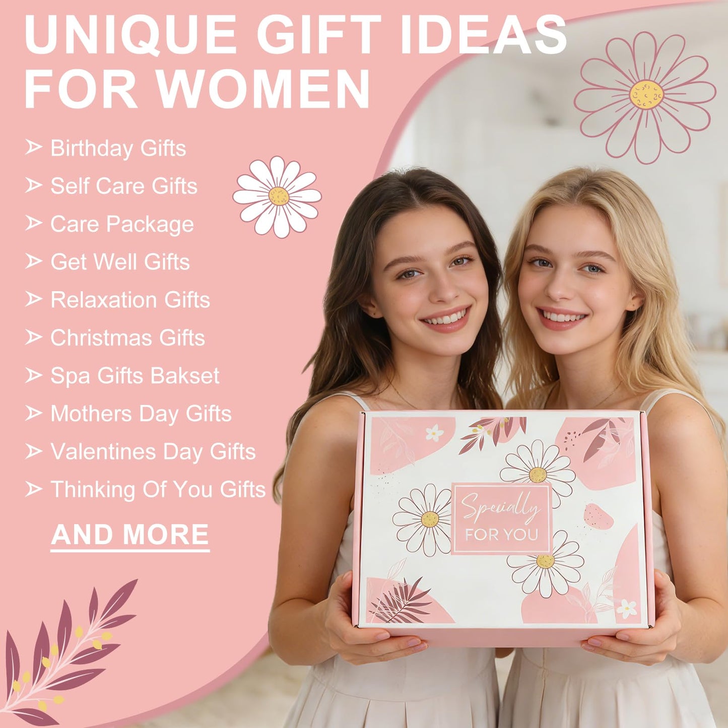 Birthday Gifts for Women Mother's Day Gift Self Care Get Well Soon Gifts Flower Relaxing Spa Gift Basket Bath Set,Unique Luxury Self Care Box Gift for Mom Her Wife Sister Girlfriend, Girl Friend Pink