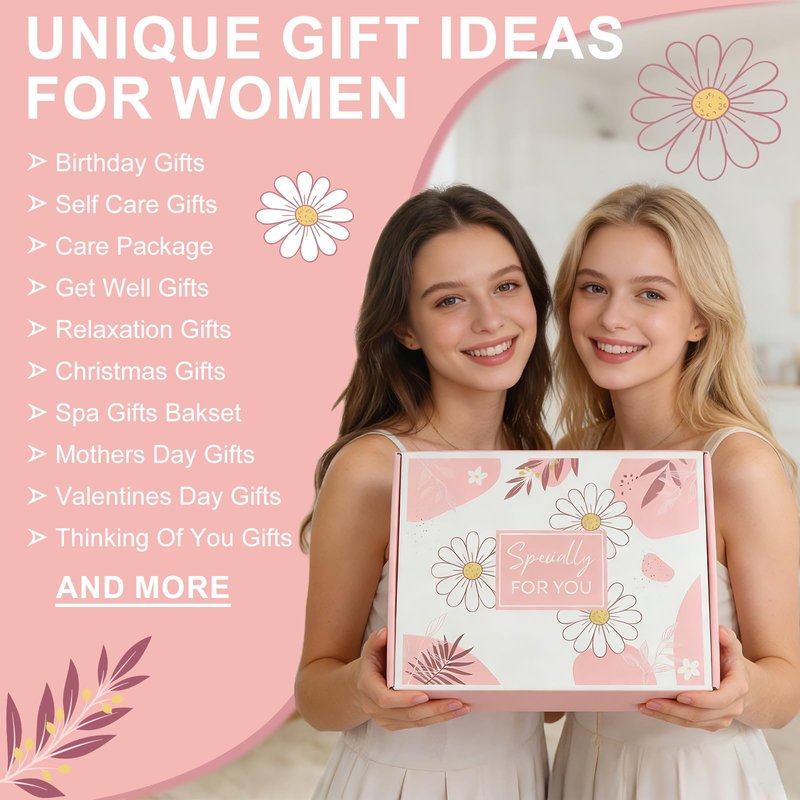 Birthday Gifts for Women Mother's Day Gift Self Care Get Well Soon Gifts Flower Relaxing Spa Gift Basket Bath Set,Unique Luxury Self Care Box Gift for Mom Her Wife Sister Girlfriend, Girl Friend Pink