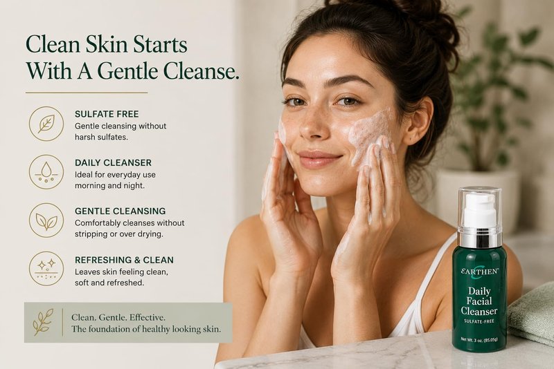 EARTHEN Daily Facial Cleanser Sulfate Free Face Wash for Women & Men, Gentle Vegan Facial Cleanser for Sensitive Skin, Removes Makeup, Oil & Dirt Without Over Drying, Daily AM PM Skincare, 3 oz