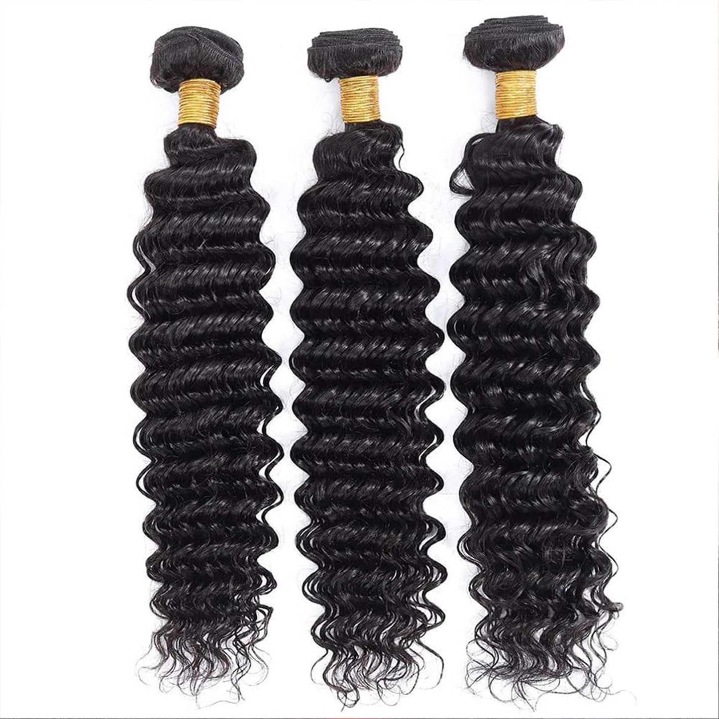 Deep Wave Human Hair Bundles 12 14 16 Inch Curly Bundles Human Hair 100% Unprocessed Brazilian Virgin Human Hair 3 Bundles 10A Wet and Wavy Bundles Human Hair Natural Black Color