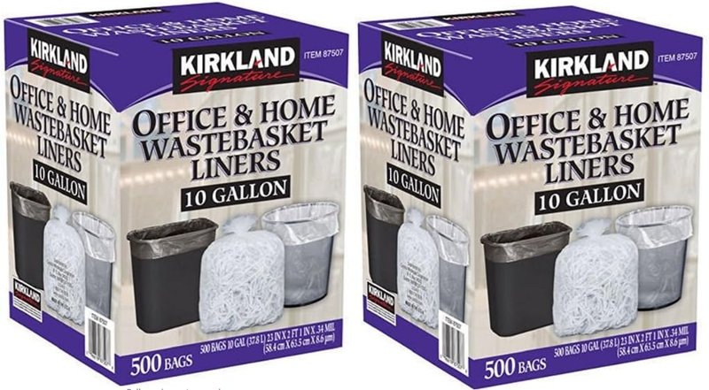 Kirkland Signature 10 Gallon Clear Trash Can Liner Bags - 500 Count (2 Pack)
