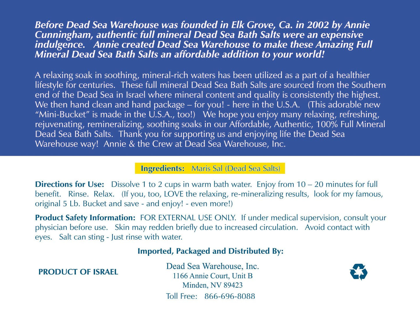 Dead Sea Warehouse - Dead Sea Salts for Soaking - 100% Dead Sea Mineral Bath Salts - Great for Soothing Muscles Aches, Relaxation, Alleviate Skin Issues - Unscented - 2 lbs - (2 Pack)