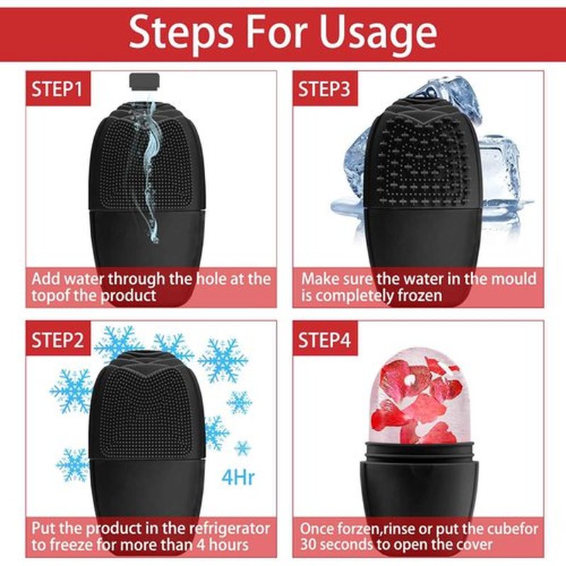 KOGITI Ice Mold for Face, Ice Roller for Face & Eye, Beauty Facial Ice Rollers Ice Holder Mold Face Puffiness Relief Massage Skin Care Tools, Ice Facial Cube (Brush-Black)