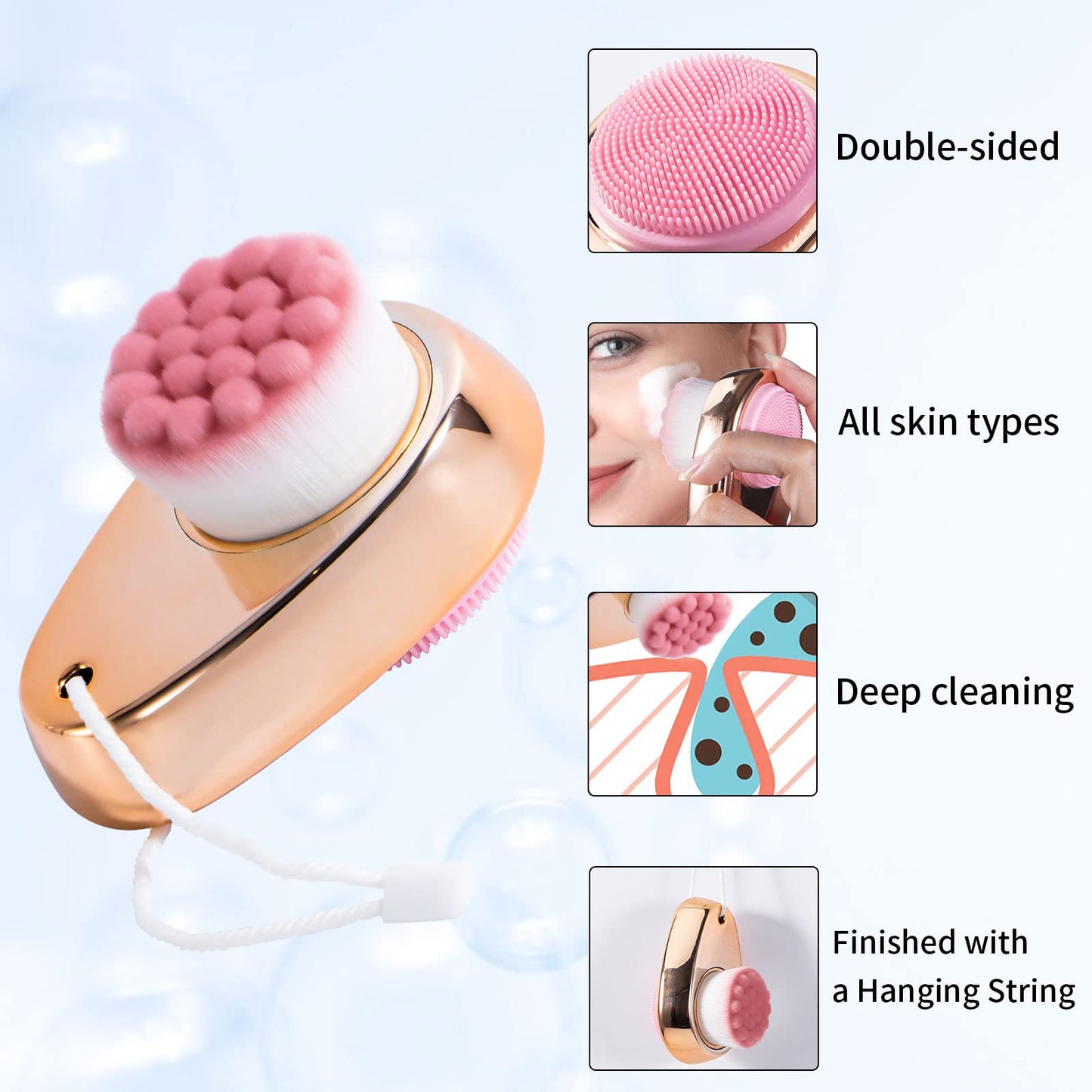 2 PCS Facial Cleansing Brush 2 in 1 for Face Exfoliation, Dual Sided Silicone Face Scrubber Soft Microfiber Face Scrub Brush for Pore Deep Cleansing & Skincare with Lid (Random Gold/Black Gold