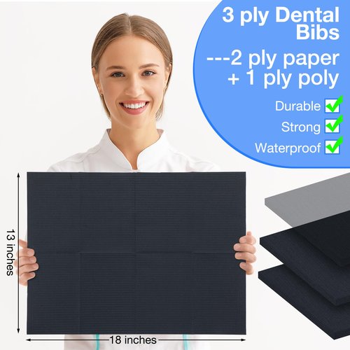Newwiee 250 Pcs Disposable Nail Table Towels Mat, 13'' x 18'' Patient Bibs 3 Ply Waterproof Tattoo Bibs Nail Towels Paper Tray Covers Clean Pads Tattoo Supplies (Black)