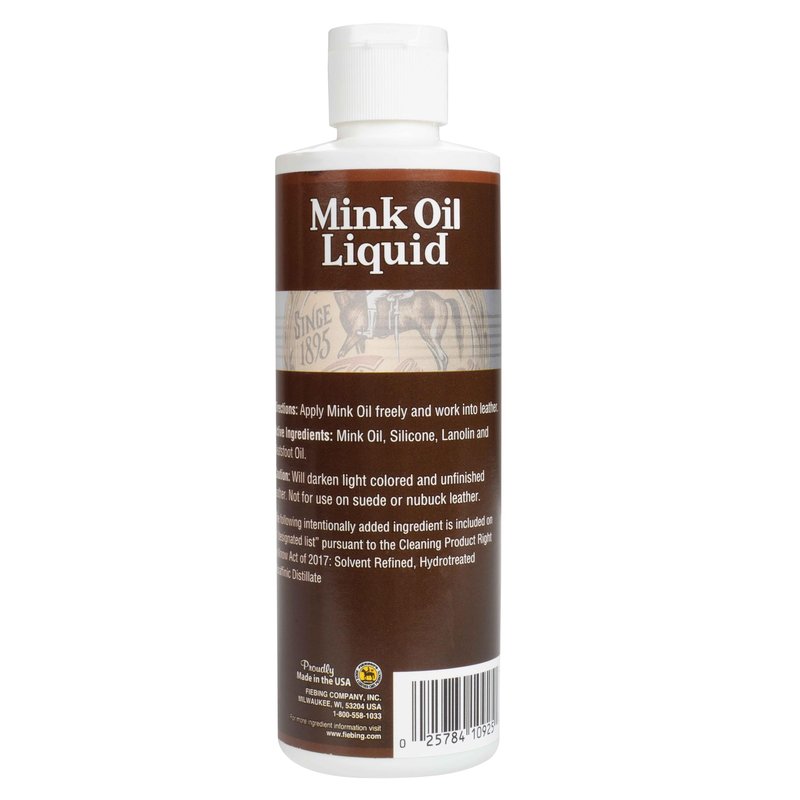 Fiebing's Liquid Mink Oil for Leather Boots (8 fl oz) - Leather Cleaner & Conditioner - Waterproof, Preserve, Soften All Smooth Leathercraft & Vinyl - Prevents Salt Stains - Use On Couch, Shoe, Purse