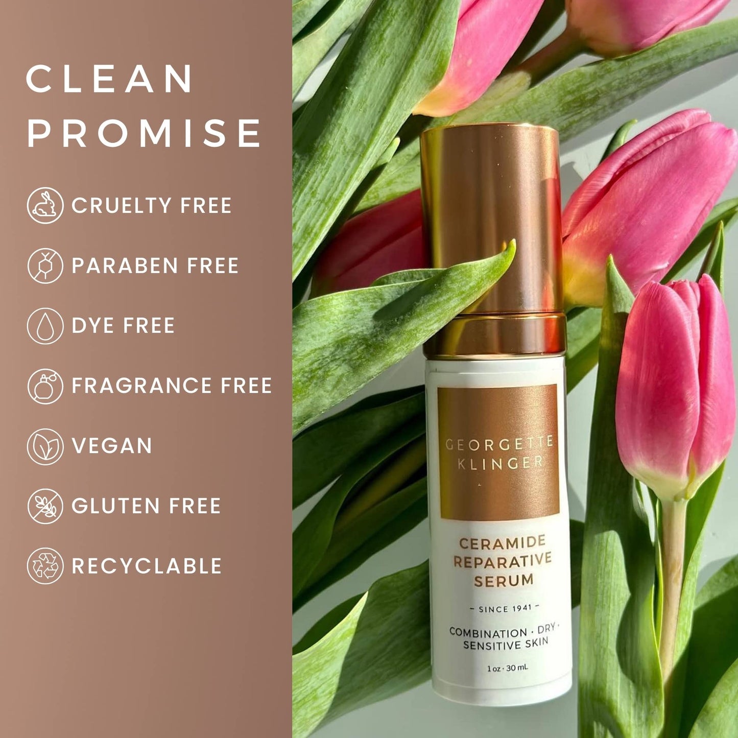 Ceramide Reparative Serum - Repairs and Rebuilds Protective Skin Barrier, Long-Lasting Hydration, Minimizes Pores, and Fragrance-Free Plant-Derived Plumping Face Treatment - 1 oz by Georgette Klinger