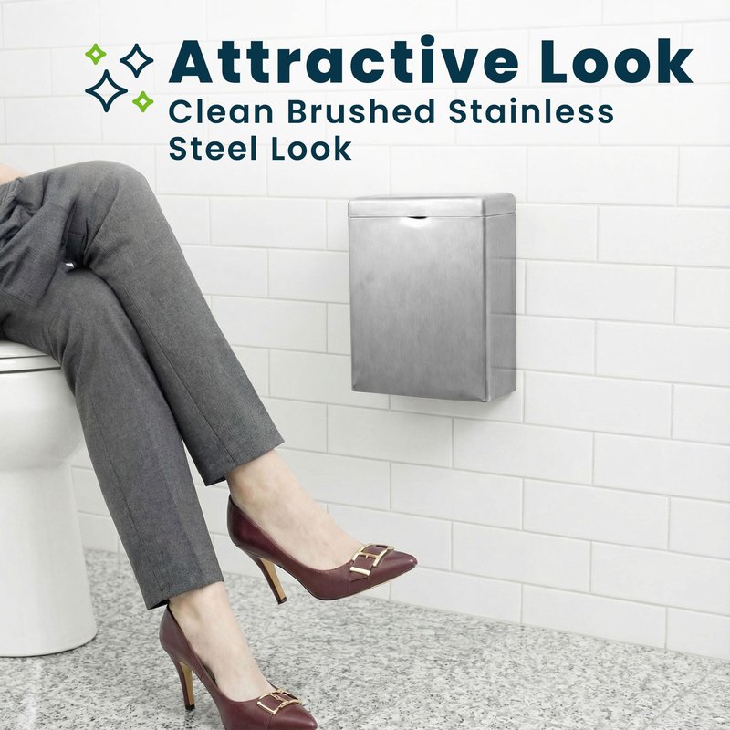 Alpine Sanitary Napkin Receptacle – Wall Mounted Tampon Holder For Bathroom Provides Clean & Odor-Free Restroom for Home, Office & Public Restrooms (Stainless steel)