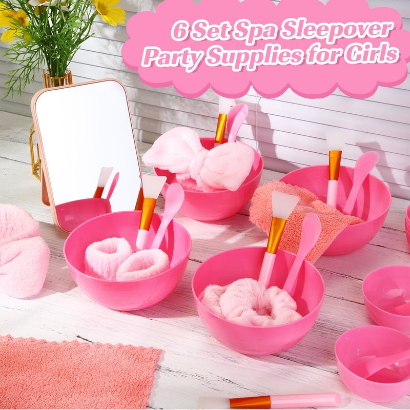 Honeydak 12 Set Spa Party Favors for Girls Sleepover Slumber Party Supplies with DIY Facial Kit Face Mask Mixing Bowl Silicone Brush Headband, Mirror Towel for Birthday Bridal Shower(Pink)
