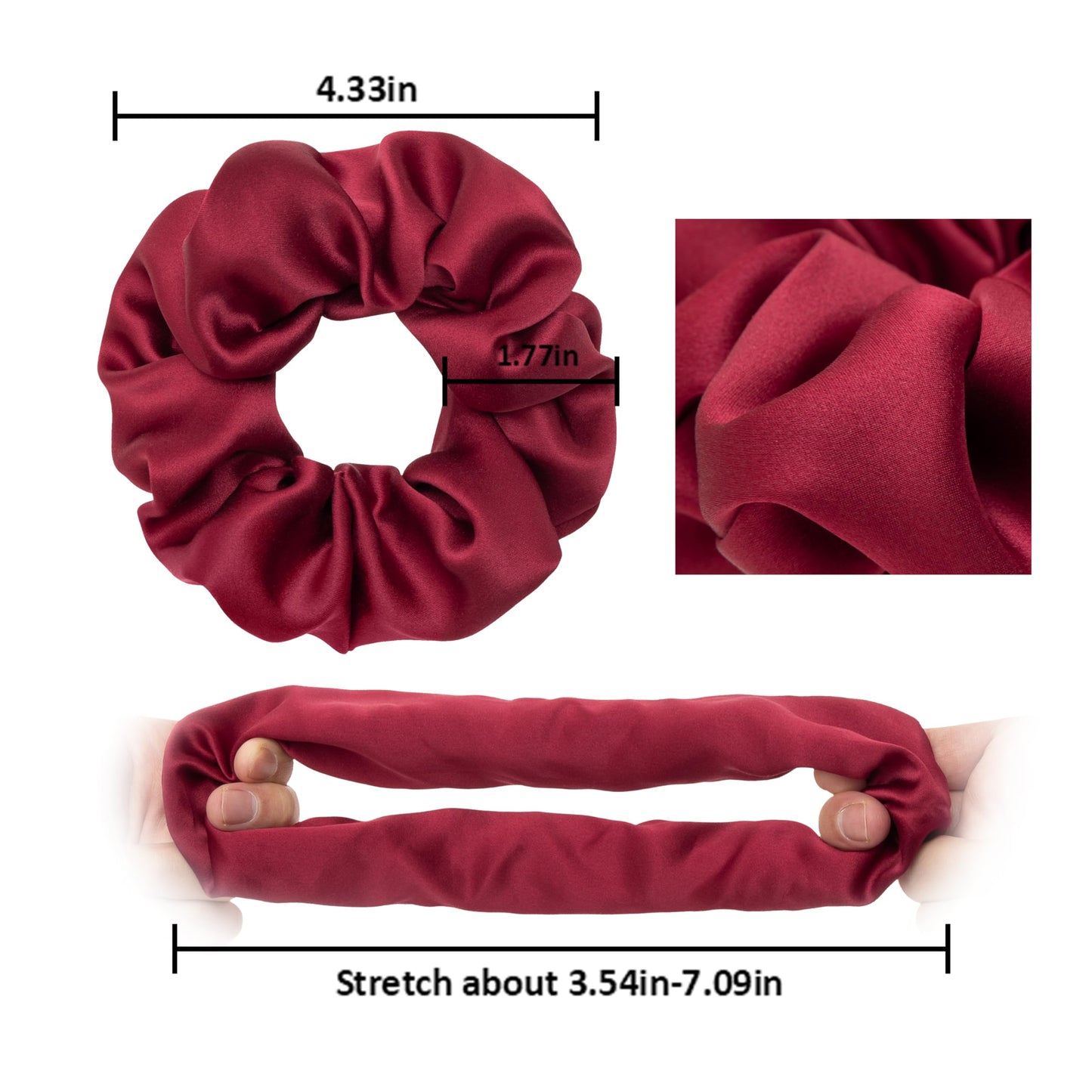 MurierSilk Mulberry Silk Hair Scrunchies, Elastic Ponytail Holders & Hair Wraps for Women - 100% Pure Silk Prevents Frizz & Breakage (Red)