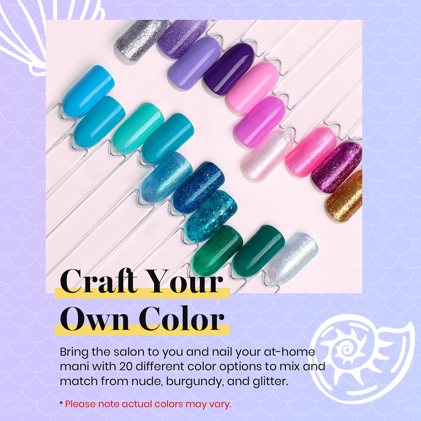 Beetles Summer Mermaid Gel Nail Polish Set, 20 Colors Blue Green Pink Purple Shimmery Glitter Summer Gel Polish Kit with Base Gel Top Coat Soak off Uv Nail Gel Gift for Girls