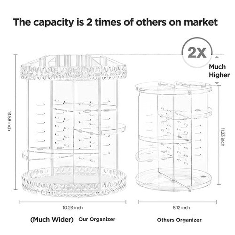 HBlife 360 Rotating Makeup Organizer Adjustable Carousel Diamond Large Capacity Revolving Perfume Organizer Skincare Organizers Cosmetic Storage Spinning Holder for Vanity, Plus Size Clear